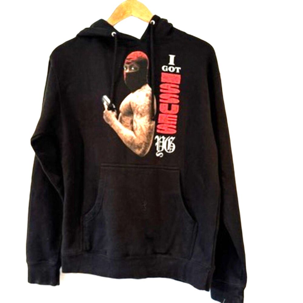 4Hunnid YG I Got Issues Black Hoodie Hip Hop Rapper Small Pocket